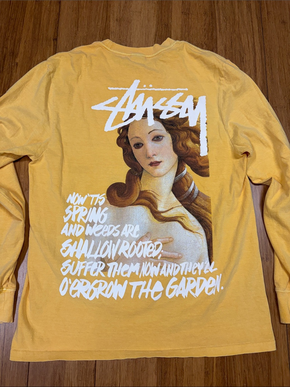 Stussy Spring and Weeds 100% Cotton Yellow Long Sleeve Graphic T-Shirt size M